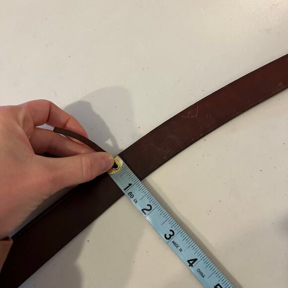 USA Made Brown Perfectly Worn in Leather Silver Square Buckle Belt Size Large - Picture 9 of 12